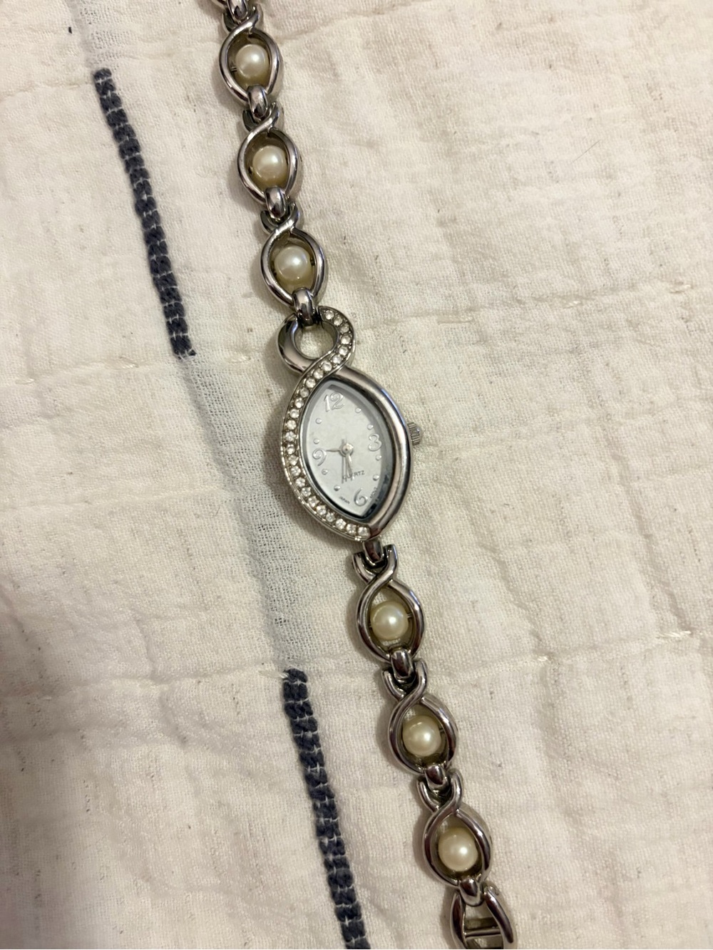 Pearl Accent Silver-Tone Women's Bracelet Watch
